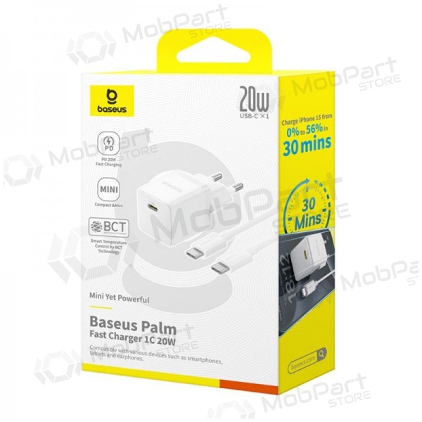 Laadija Baseus Palm 20W USB-C + USB-C to USB-C cable 1.0m valged P10111602213-01