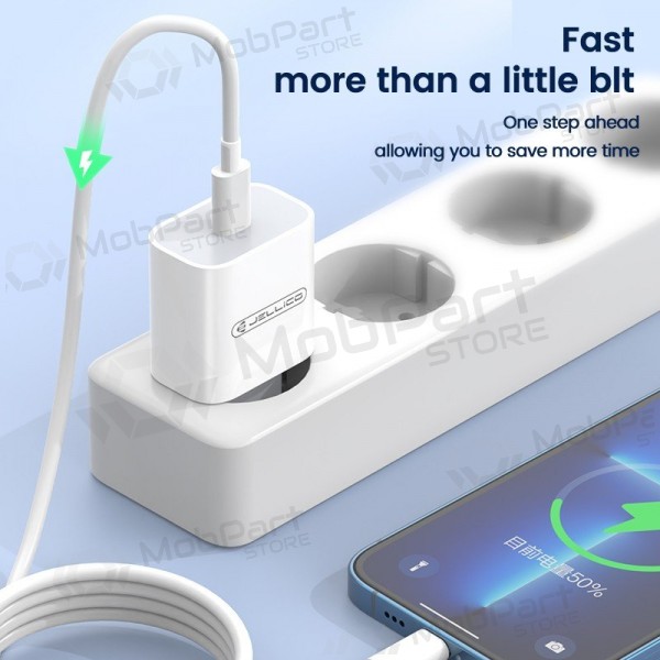 Laadija Jellico AK180 20W USB-C + USB-C to USB-C cable 1.0m valged