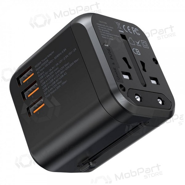 Universaalne kelioninis laadija Choetech PD5008 30W USB-C/3xUSB-A mustad