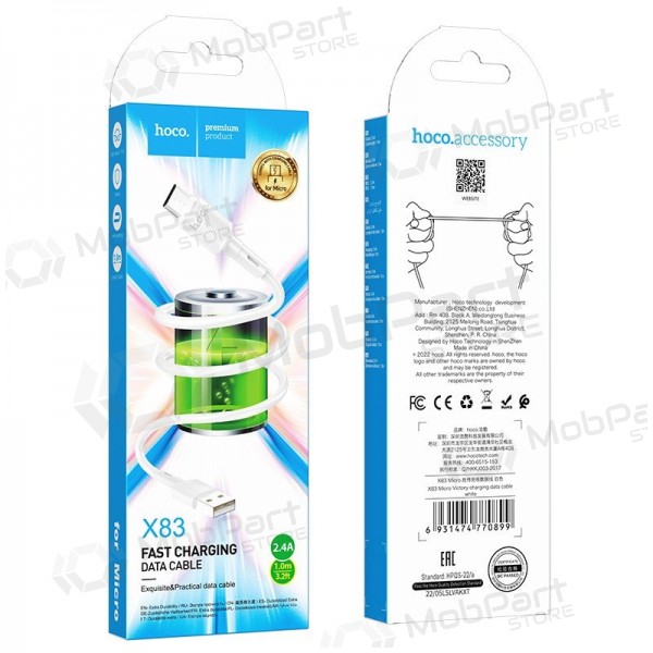 Micro USB kaabel Hoco X83 USB-A Micro USB-i 1 m valge