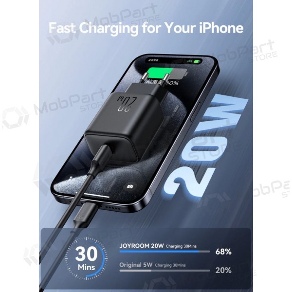 Laadija Joyroom JR-TCF20 USB-C PD20W + USB-C to USB-C cable 1.0m valged