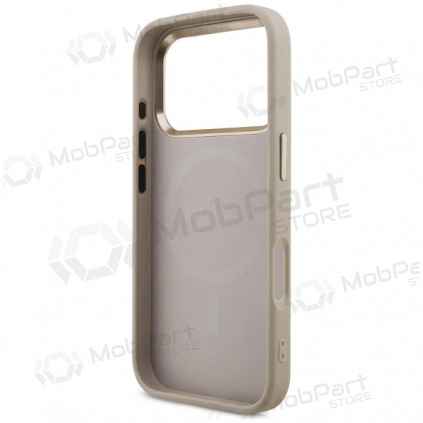 Apple iPhone 17 Pro Max ümbris - Guess PU Leather 4G Strass Triangle Logo Gold Frame MagSafe (roosa)