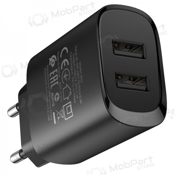 Laadija Borofone BN2 2xUSB 2.1A + Lightning (mustad)