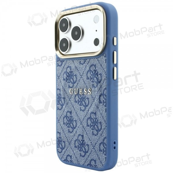 Apple iPhone 18 Pro ümbris - Guess PU Leather 4G Gold Frame Embossed MagSafe (sinine)