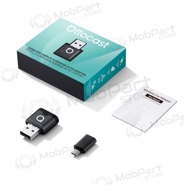 Juodas juhtmevaba CarPlay / Android Auto adapter Ottocast Mini Aura CA530-T