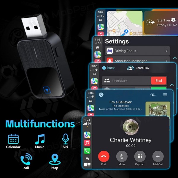 Juhtmeta CarPlay/Android Auto adapter Reach K2 mustad