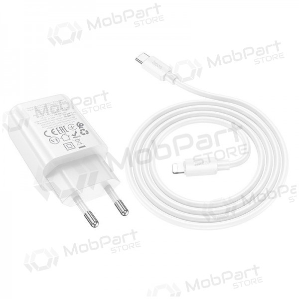 Telefonilaadija Hoco N63 30 W GaN USB-C + USB-A koos Lightning kaabliga 1 m valge