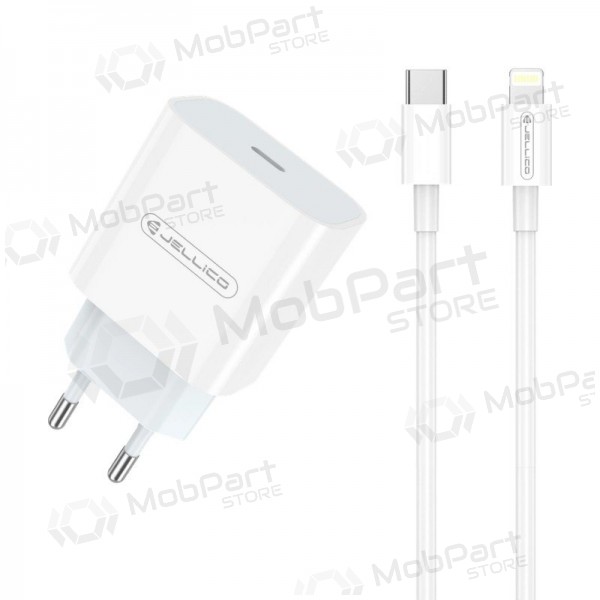 Laadija Jellico AK180 20W USB-C + USB-C to Lightning cable 1.0m valged