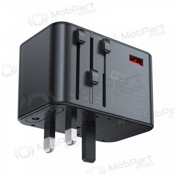 Universaalne kelioninis laadija Acefast Z1 75W GaN 2xUSB-A/3xUSB-C mustad