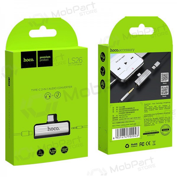 Adapter Hoco LS26 iš Type-C į Type-C + 3,5mm (hõbedane) Adapter Hoco LS26 iš Type-C į Type-C + 3,5mm (hõbedane)