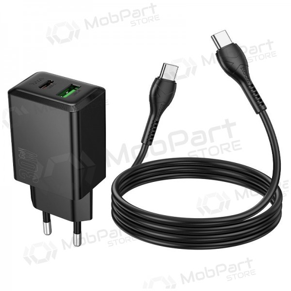 Telefoni laadija Hoco N71 30 W GaN USB-C + USB-A koos USB-C kaabliga 1 m must