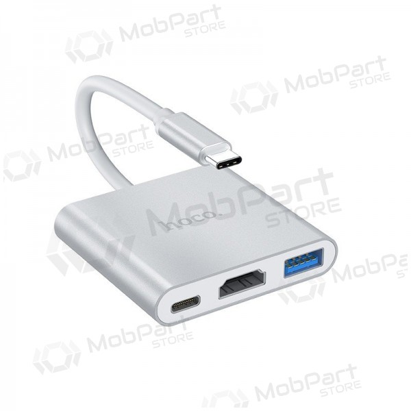Adapter Hoco HB14 Type-C to USB-A+HDMI+Type-C hõbedased