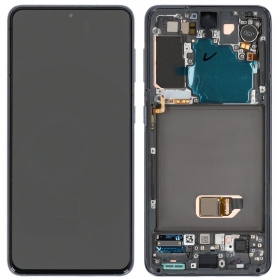 Ekranas Samsung G991 S21koos  lietimui jautriu stikliuku ja rėmeliu Phantom Black OLED (real size)