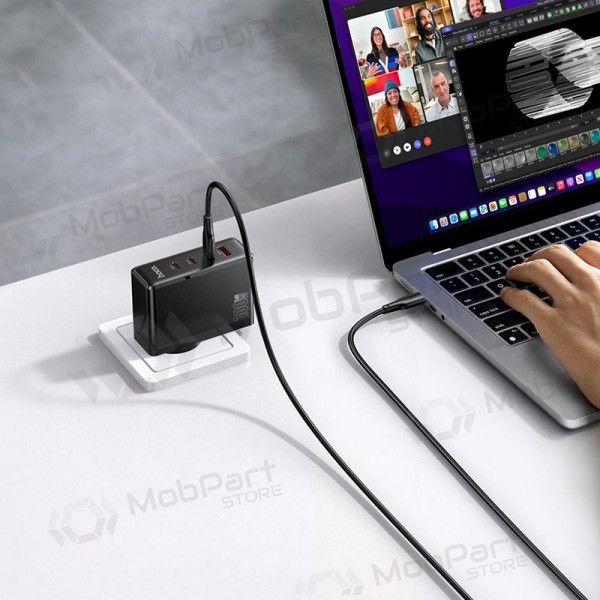 Võrgulaadija Hoco N85 100 W 3x USB-C + USB-A koos USB-C kaabliga 2 m must