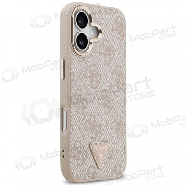 Apple iPhone 17 ümbris - Guess PU Leather 4G Strass Triangle Logo Gold Frame MagSafe (roosa)