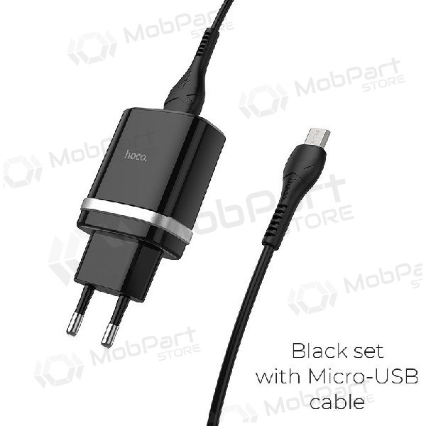 Laadija HOCO C12Q Smart USB + microUSB kaabel (QC3.0) (mustad)