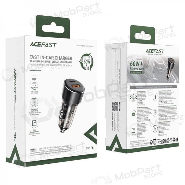 Autolaadija Acefast B12 60W USB-C/USB-A mustad