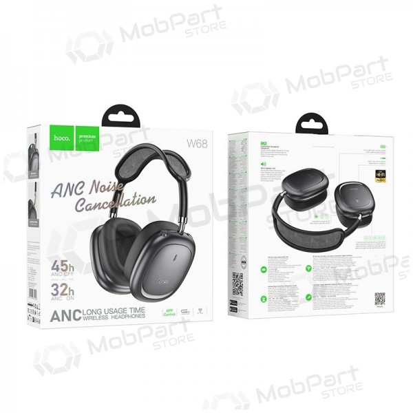 Juodos belaidės Hoco W68 ANC Bluetooth kõrvaklapid mikrofoniga