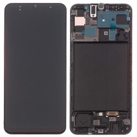 Ekranas Samsung A505 A50 2019 su lietimui jautriu stikliuku ja rėmeliu Black OLED (real size)