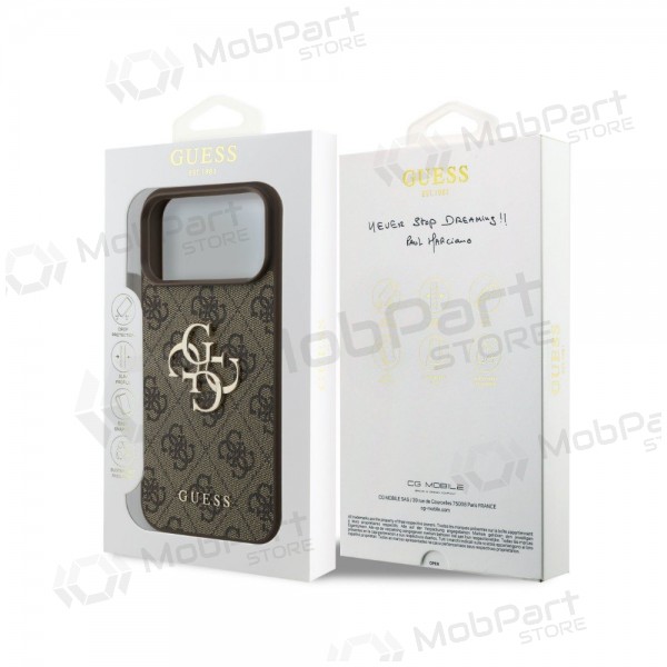 Apple iPhone 18 Pro ümbris - Guess PU 4G Metal Logo (pruun)