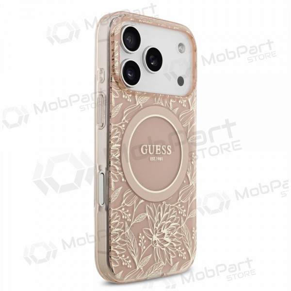 Apple iPhone 18 Pro Max ümbris - Guess IML Flowers Allover Strap MagSafe (roosa)