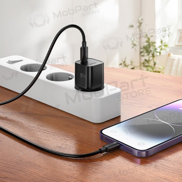 Telefonilaadija Hoco N66 35 W GaN USB-C + USB-A koos Lightning kaabliga 1 m valge