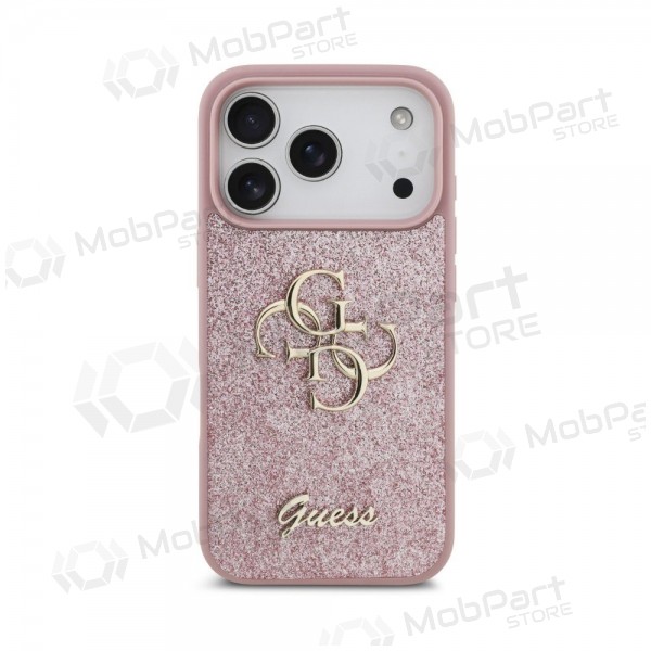 Apple iPhone 18 Pro ümbris - Guess PU Fixed Glitter 4G Metal Logo (roosa)