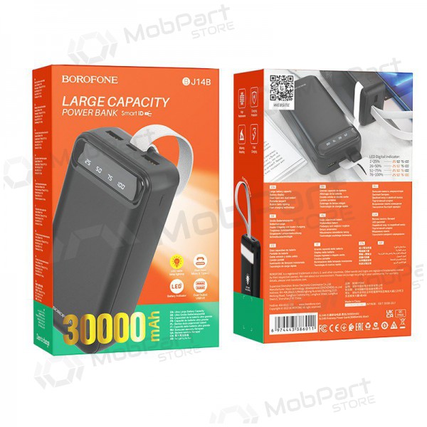 Väline patarei / aku Power Bank Borofone BJ14B Freeway 30000mAh must Väline patarei / aku Power Bank Borofone BJ14B Freeway 30000mAh must