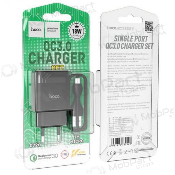 Laadija HOCO C72Q Glorious USB + microUSB kaabel (QC3.0) (mustad)