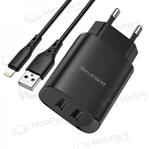 Laadija Borofone BN2 2xUSB 2.1A + Lightning (mustad)