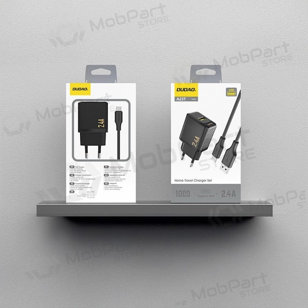 Telefoni laadija Dudao A23T 12 W USB-A koos USB-C kaabliga 1 m must