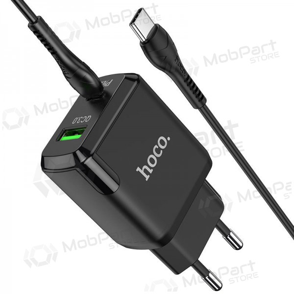 Laadija Hoco N5 USB Quick Charge 3.0 + PD 20W (3.1A) + Type-C-Type-C (mustad)