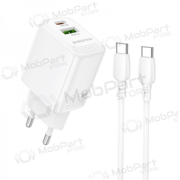 Telefoni laadija Borofone BN29 30 W USB-C + USB-A koos USB-C kaabliga 1 m valge