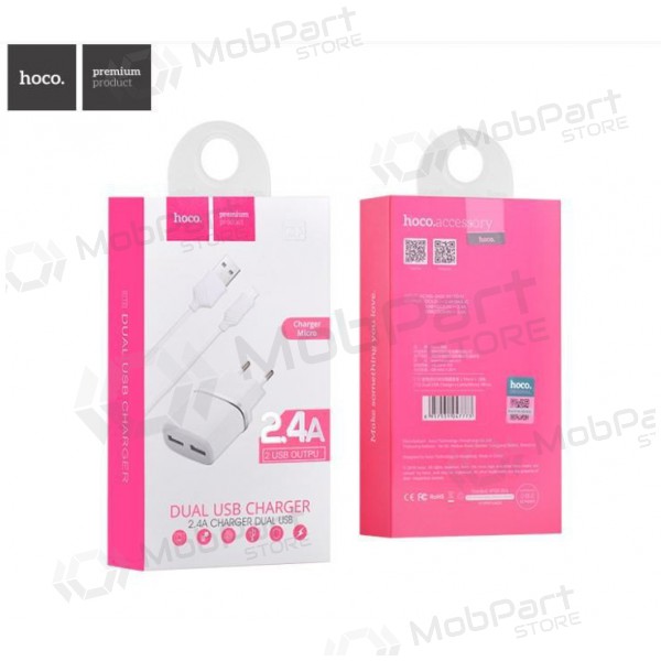 Laadija HOCO C12 Smart Dual USB + microUSB kaabel (2.4A) (valged)