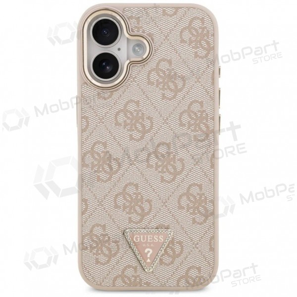 Apple iPhone 17 ümbris - Guess PU Leather 4G Strass Triangle Logo Gold Frame MagSafe (roosa)