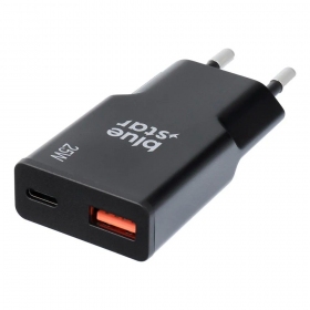 Telefonilaadija Blue Star Slim 25 W GaN USB-C + USB-A must