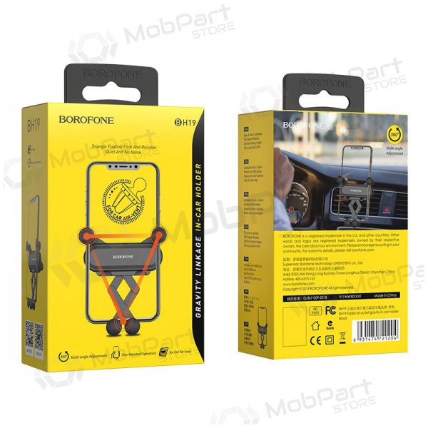 Automobilinis Universaalne telefono laikiklis Borofone BH19 tvirtinamas ant ventiliacijos grotelių, mustad