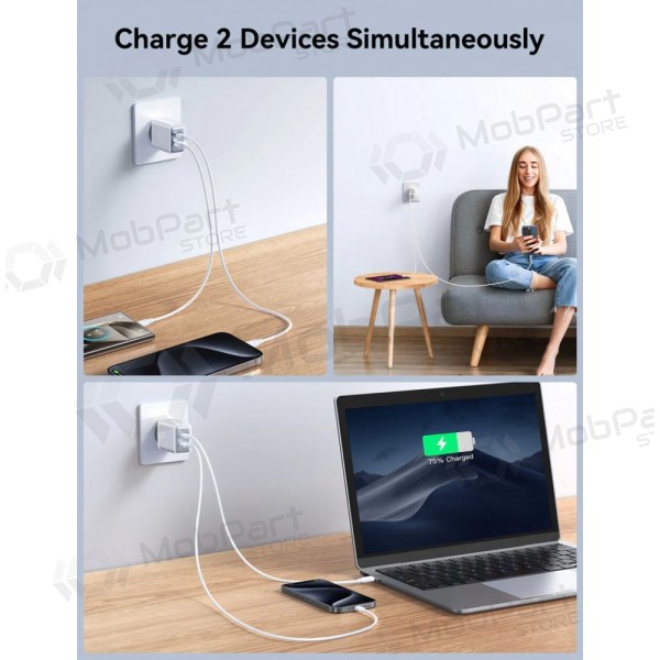 Laadija Joyroom JR-TCF15 USB-C/USB-A 30W valged