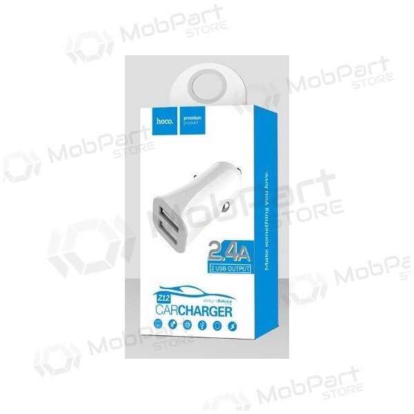 Autolaadija HOCO Z12 Elite Dual USB (5V 2.4A) (valged)