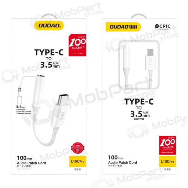Helimikrofon Dudao L16CPro USB-C kuni 3.5 mm valge
