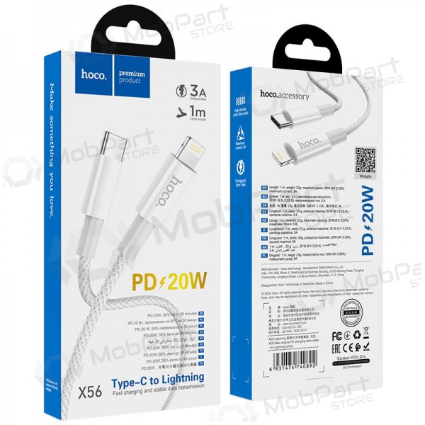 Lightning kaabel Hoco X56 USB-C to Lightning 1 m PD valge