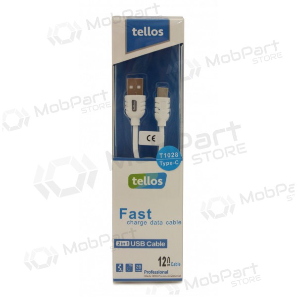 USB kaabel Tellos Type-C FastCharging (valged) 1.2m