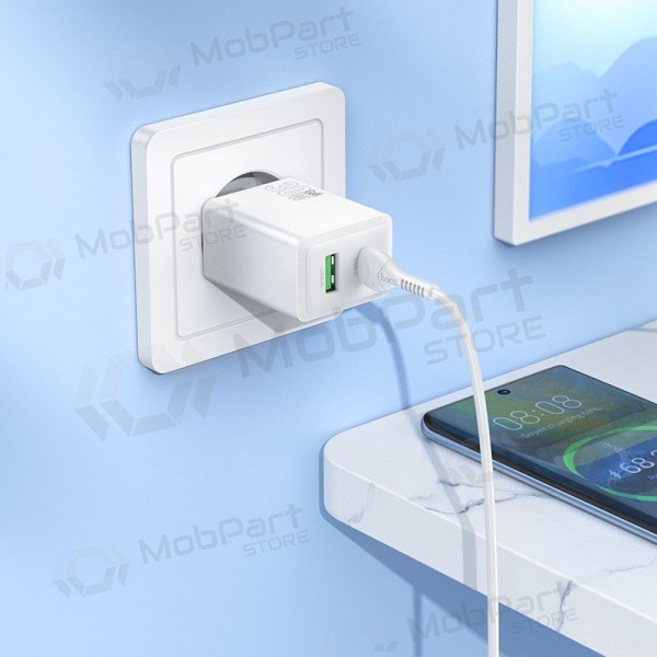 Telefoni laadija Hoco N71 30 W GaN USB-C + USB-A koos USB-C kaabliga 1 m valge