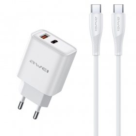 Telefonilaadija Awei PD81C-EU 22.5 W USB-C + USB-A koos USB-C kaabliga 1 m