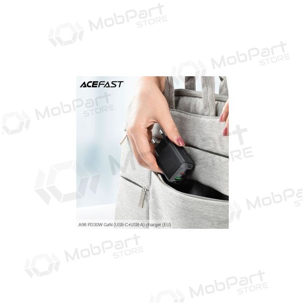 Laadija Acefast A98 30W GaN USB-C/USB-A mustad