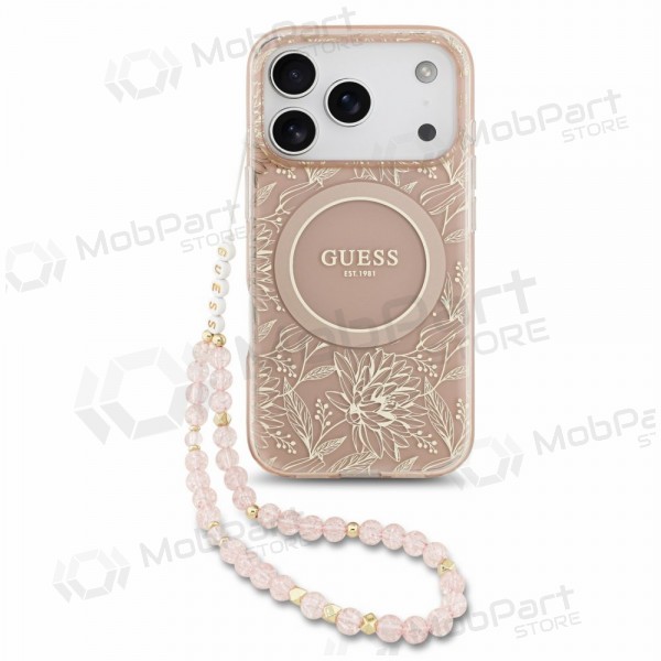 Apple iPhone 18 Pro ümbris - Guess IML Flowers Allover Strap MagSafe (roosa)