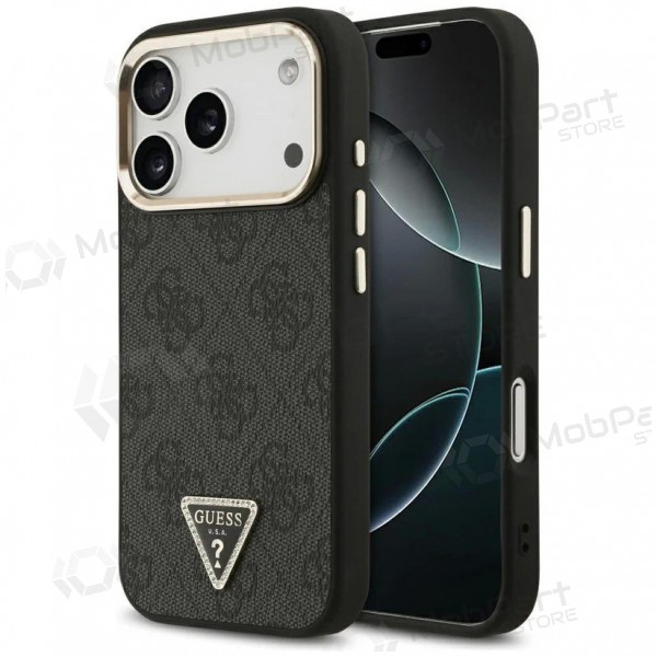 Apple iPhone 17 Pro Max ümbris - Guess PU Leather 4G Strass Triangle Logo Gold Frame MagSafe (must)