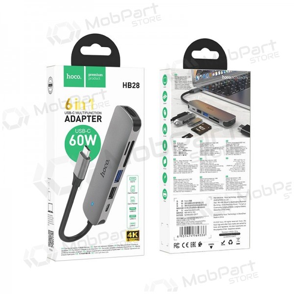 USB-C adapter Hoco HB28 USB-C kuni HDMI + USB 3.0 + USB 2.0 + SD + TF + PD hall