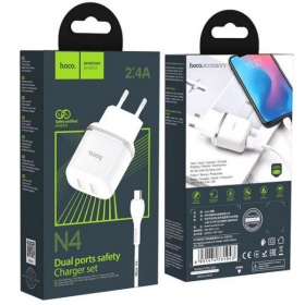 Laadija HOCO N4 Aspiring Dual USB + type-C kaabel (5V 2.4A) (valged)