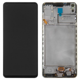 Samsung Galaxy A21s ekraan (mustad) (koos raamiga) (originaalne)